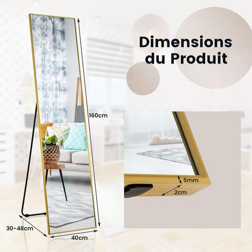Miroir Sur Pied Rectangulaire-miroir Mural, 40 X 60 Cm, Miroir En Pleine Longueur  Or