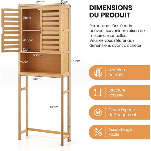 Meuble Wc Au-dessus Des Toilettes En Bambou 3 Niveaux, Rangement Salle De Bain Avec Étagère Réglable