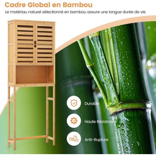Meuble Wc Au-dessus Des Toilettes En Bambou 3 Niveaux, Rangement Salle De Bain Avec Étagère Réglable