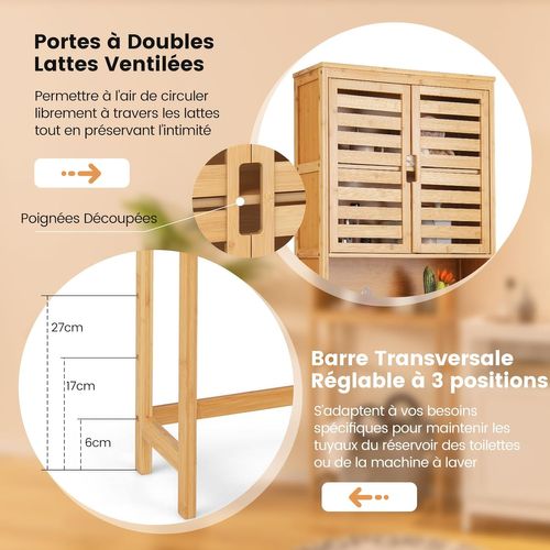 Meuble Wc Au-dessus Des Toilettes En Bambou 3 Niveaux, Rangement Salle De Bain Avec Étagère Réglable