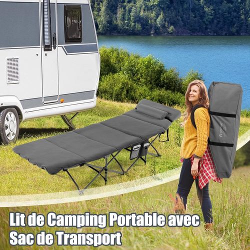 Lit De Camping Pliant De Voyage, Charge Max 150 Kg,190 X 67 Cm (gris)