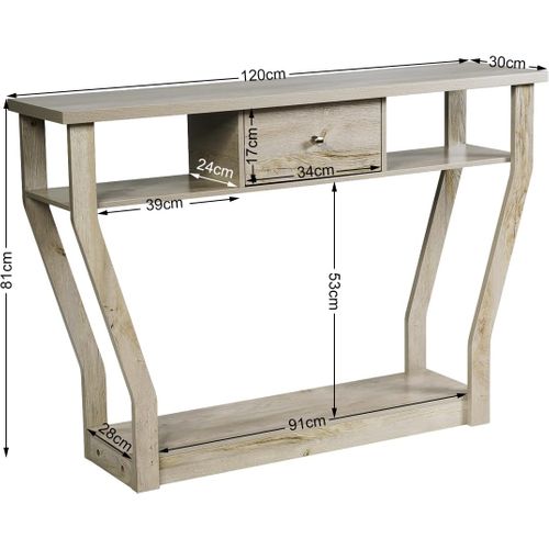 Table Console à Un Tiroir Avec Poignées Et 3 Compartiments Pour Couloir,chambre, 120x30x81,3cm
