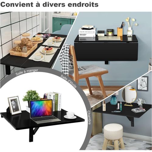 Table Murale Rabattable En Bois De Pin, Table De Cuisin Pliable 80 X 60 X 43 Cm(noir)