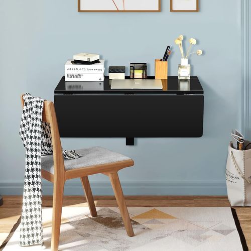 Table Murale Rabattable En Bois De Pin, Table De Cuisin Pliable 80 X 60 X 43 Cm(noir)