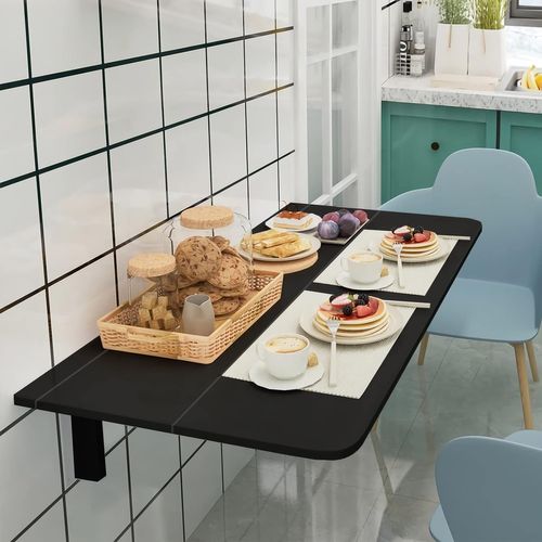 Table Murale Rabattable En Bois De Pin, Table De Cuisin Pliable 80 X 60 X 43 Cm(noir)