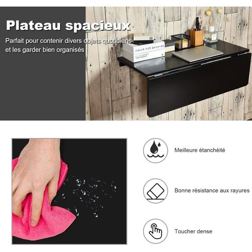 Table Murale Rabattable En Bois De Pin, Table De Cuisin Pliable 80 X 60 X 43 Cm(noir)