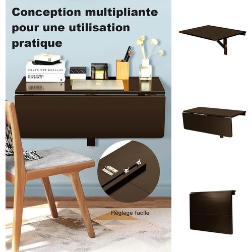 Table Pliante Cuisine/table Rabattable Murale-double Plateaux Pliable 80×60cm(l X L)-marron