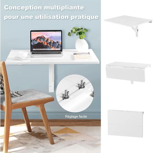 Table Pliante Cuisine/table Rabattable Murale-double Plateaux Pliable 80×60cm(l X L)-blanc