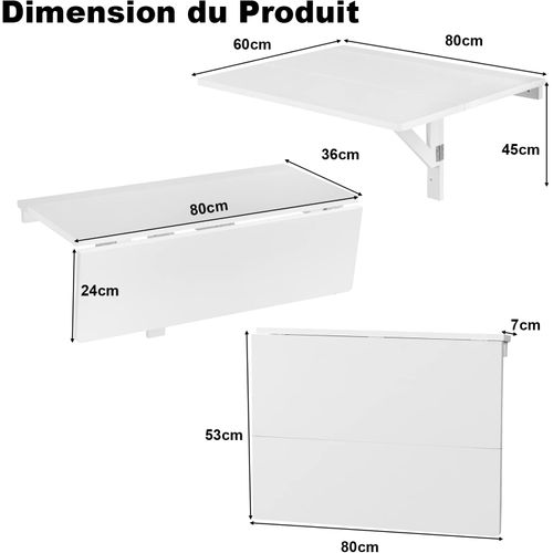 Table Pliante Cuisine/table Rabattable Murale-double Plateaux Pliable 80×60cm(l X L)-blanc