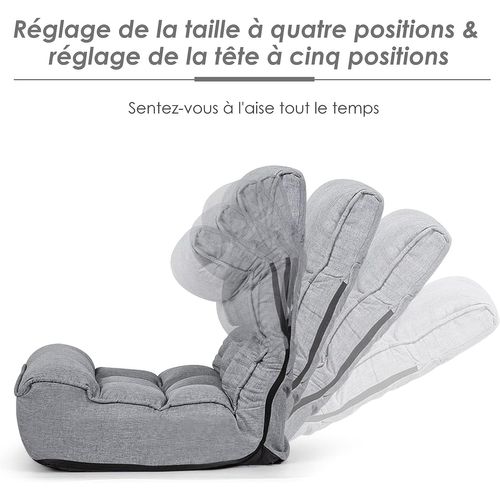 Chaise Pliable De Sol Relax - Dossier à 4 Position Réglable 90°-150° En Tissu De Lin De