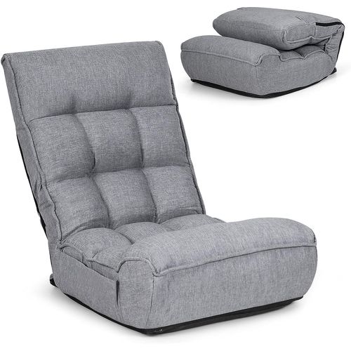 Chaise Pliable De Sol Relax - Dossier à 4 Position Réglable 90°-150° En Tissu De Lin De