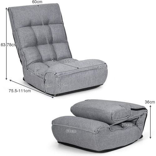 Chaise Pliable De Sol Relax - Dossier à 4 Position Réglable 90°-150° En Tissu De Lin De