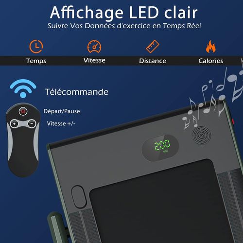 Tapis De Course Pliable 2 En 1/tapis Roulant Électrique Motorisé 1-12 Km/h Avec Application, Vert