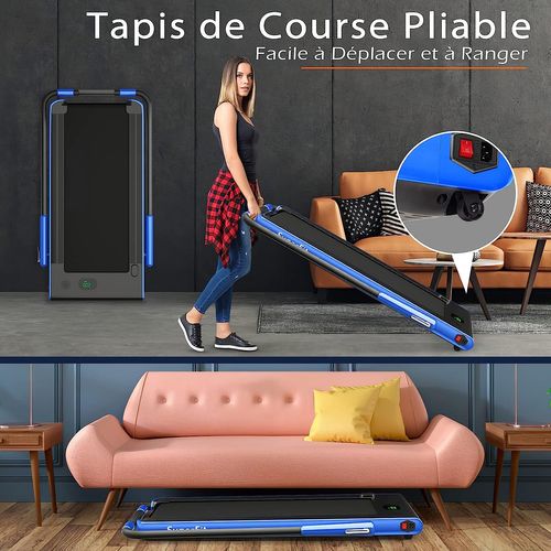 Tapis De Course Pliable 2 En 1/tapis Roulant Électrique Motorisé 1-12 Km/h Avec Application, Bleu