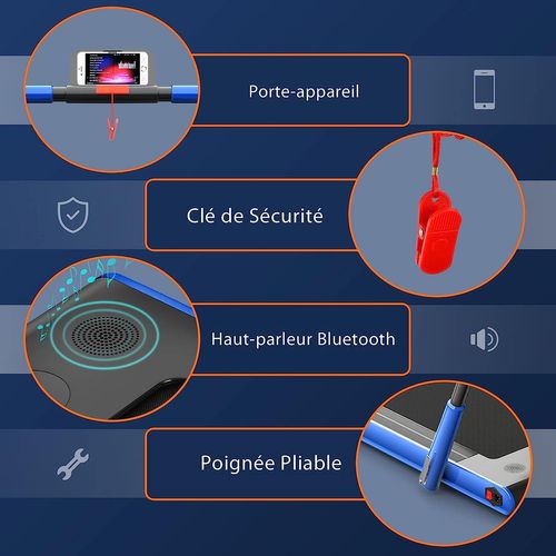 Tapis De Course Pliable 2 En 1/tapis Roulant Électrique Motorisé 1-12 Km/h Avec Application, Bleu