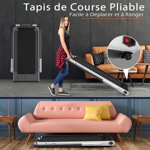 Tapis De Course Pliable 2 En 1/tapis Roulant Électrique Motorisé 1-12 Km/h Avec Application, Argent