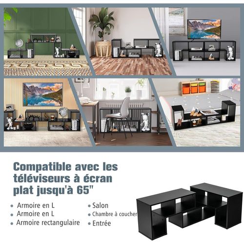 Meuble TV Moderne 3 Pièces Avec Étagère , Pour TV Jusqu’à 49 Pouces, 140x30x43cm, Noir