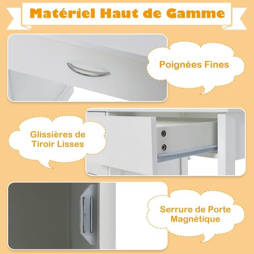 Bureau Enfants Avec Chaise Ergonomique Et Niches, Table D'étude En Bois, 90,5 X 44,5 X 81cm, Blanc