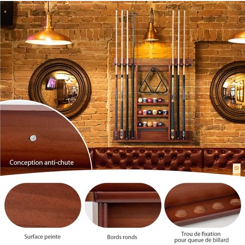 Porte-queues De Billard Mural Support De Billard 8 Queues Et Rainures à 3 Niveaux 15 Porte-balles