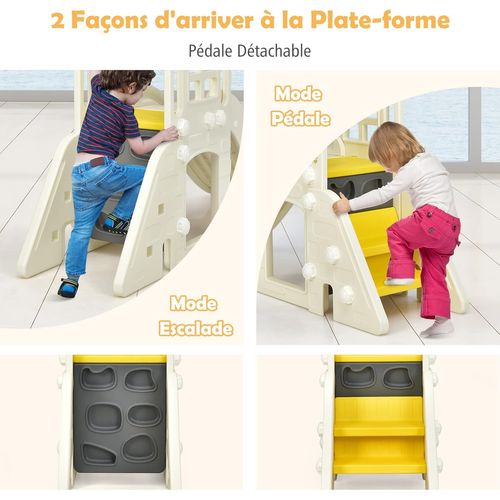 6 En 1 Toboggan Enfants Avec Glisse 140cm et Panier De Basketball, Enfants 3-8 Ans,‎jaune