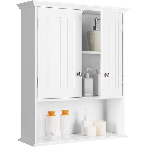 Meuble De Salle De Bain, Armoire Murale Avec 2 Portes Et 3 Étagères Réglables