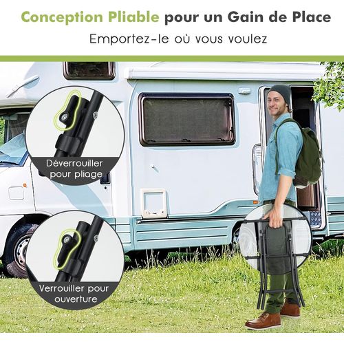 Table De Jardin Bistro Ronde Pliante, Avec Plateau En Verre Trempé, Cadre En Acier Φ46x47,5cm