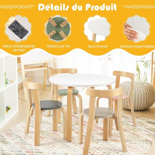 Table D'enfant Ronde Avec 4 Chaises Pour Enfants 4 Ans +, Style Scandinave, Esemble Table Et Chaise