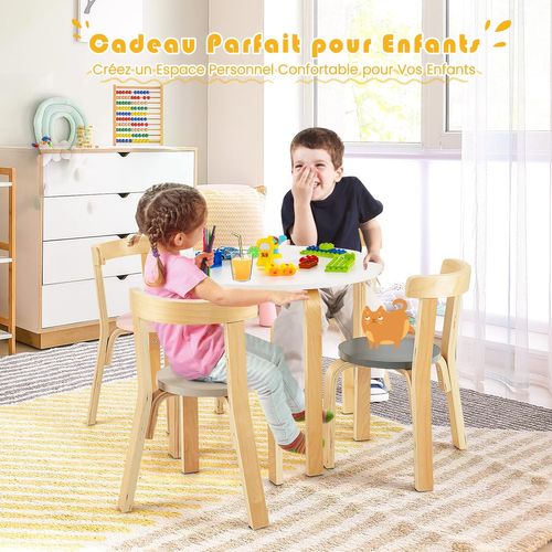 Table D'enfant Ronde Avec 4 Chaises Pour Enfants 4 Ans +, Style Scandinave, Esemble Table Et Chaise