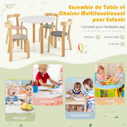 Table D'enfant Ronde Avec 4 Chaises Pour Enfants 4 Ans +, Style Scandinave, Esemble Table Et Chaise