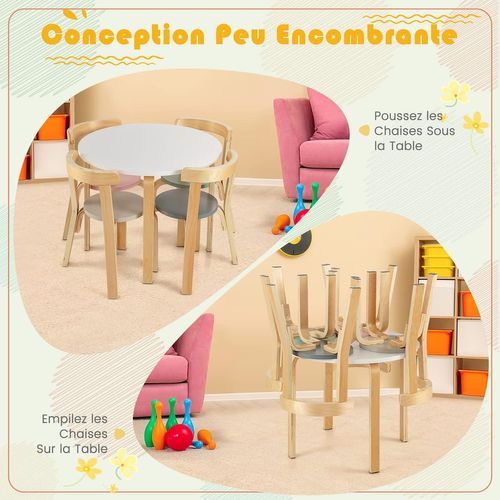 Table D'enfant Ronde Avec 4 Chaises Pour Enfants 4 Ans +, Style Scandinave, Esemble Table Et Chaise
