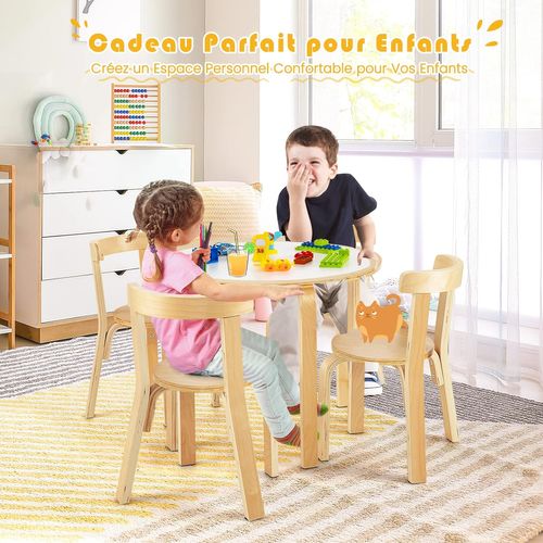 Table D'enfant Ronde Avec 4 Chaises Pour Enfants 4 Ans +, Style Scandinave, Naturel