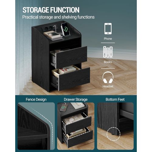 Tables De Chevet Avec Lumières LED,table D'appoint Avec Ports USB Et Prises Électriques, Noir