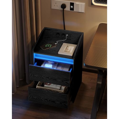 Tables De Chevet Avec Lumières LED,table D'appoint Avec Ports USB Et Prises Électriques, Noir