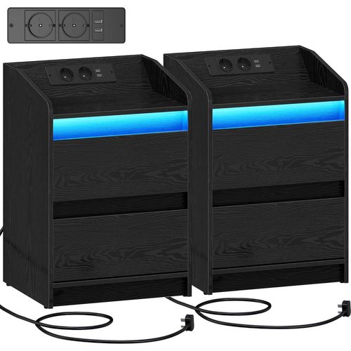 Tables De Chevet Avec Lumières LED,table D'appoint Avec Ports USB Et Prises Électriques, Noir