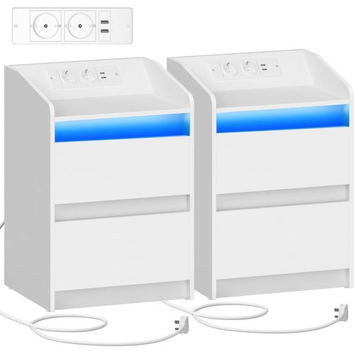 Tables De Chevet Avec Lumières LED,table D'appoint Avec Ports USB Et Prises Électriques, Blanc