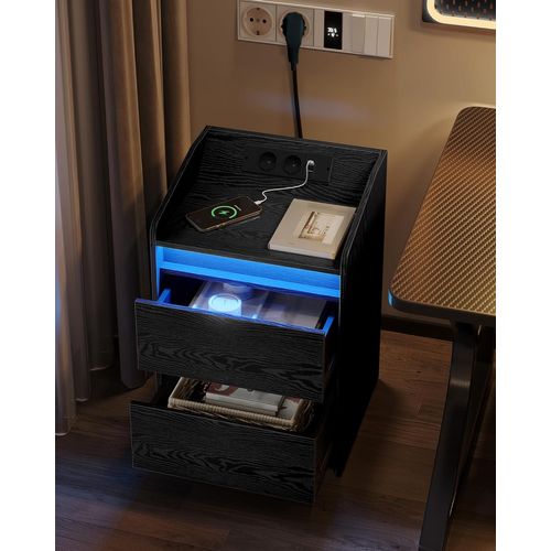 Tables De Chevet Avec Lumières LED,table D'appoint Avec Ports USB Et Prises Électriques, Noir