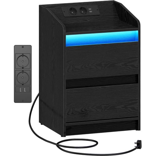 Tables De Chevet Avec Lumières LED,table D'appoint Avec Ports USB Et Prises Électriques, Noir