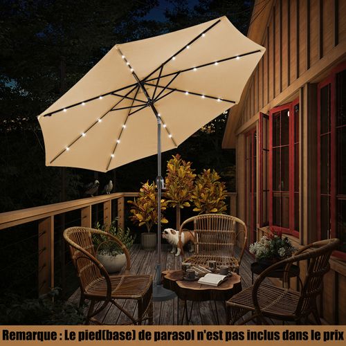 Parasol De Jardin Dia 300 Cm/parasol Déporté Et Inclinable De Jardin Avec 24 LED Beige