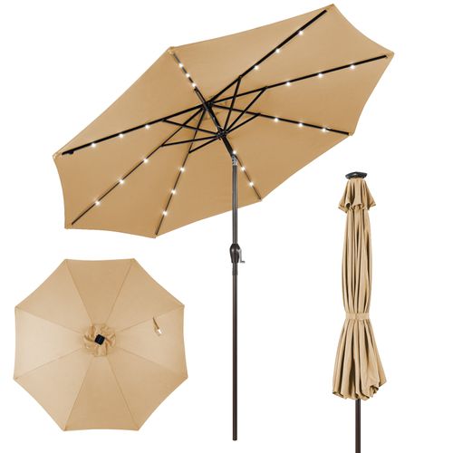 Parasol De Jardin Dia 300 Cm/parasol Déporté Et Inclinable De Jardin Avec 24 LED Beige