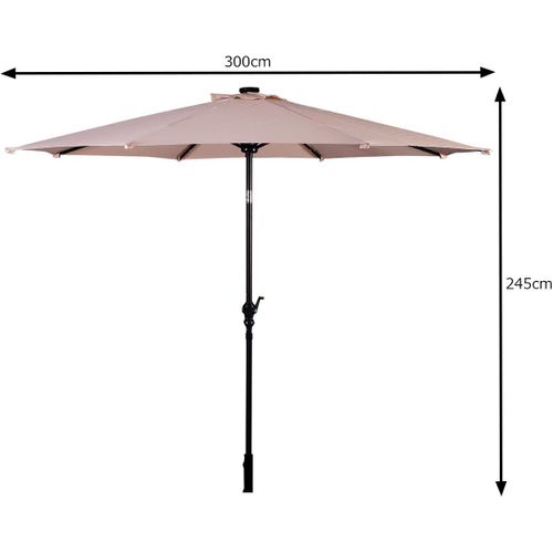 Parasol De Jardin Dia 300 Cm/parasol Déporté Et Inclinable De Jardin Avec 24 LED Beige