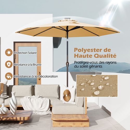 Parasol De Jardin Dia 300 Cm/parasol Déporté Et Inclinable De Jardin Avec 24 LED Beige