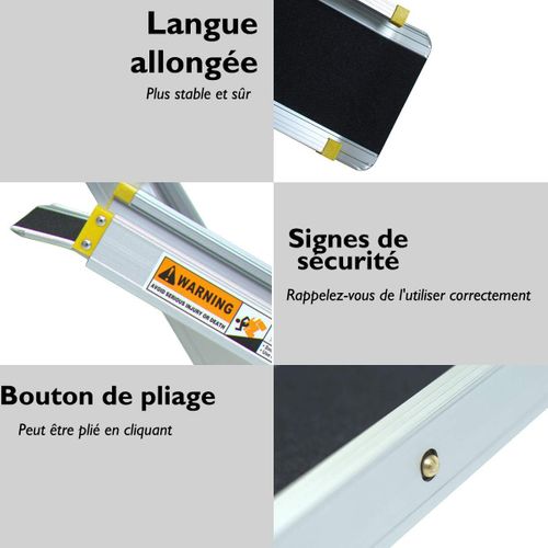 Rampe Fauteuil Roulant Rampe Télescopique Antidérapant 121,5-212,5cm Charge Max 270kg Noir