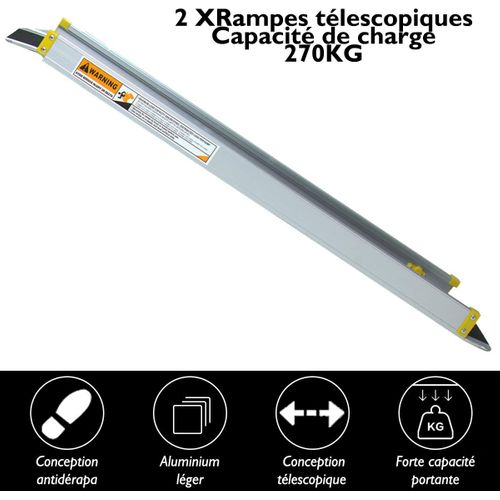 Rampe Fauteuil Roulant Rampe Télescopique Antidérapant 121,5-212,5cm Charge Max 270kg Noir