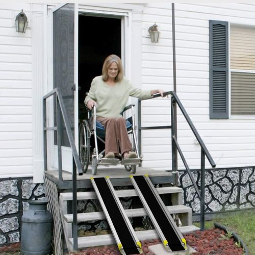 Rampe Fauteuil Roulant Rampe Télescopique Antidérapant 121,5-212,5cm Charge Max 270kg Noir