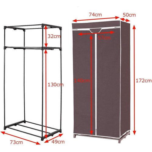 Armoire De Rangement Penderie En Tissu 1 Etagère Portable 75x50x170cm Brun
