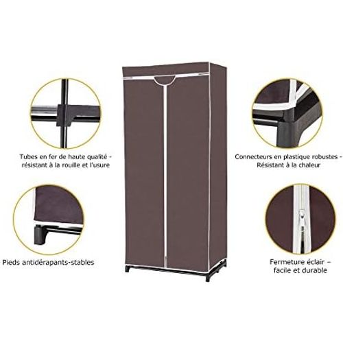 Armoire De Rangement Penderie En Tissu 1 Etagère Portable 75x50x170cm Brun