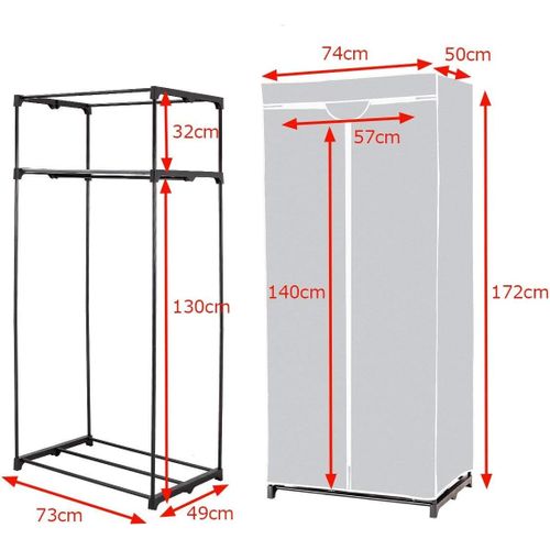 Armoire De Rangement Penderie En Tissu 1 Etagère Portable 75x50x170cm Gris
