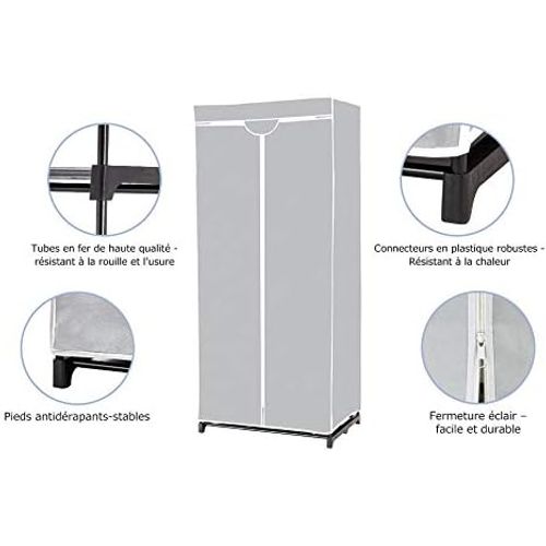 Armoire De Rangement Penderie En Tissu 1 Etagère Portable 75x50x170cm Gris