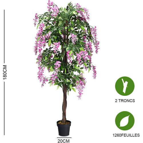 Arbre Artificiel Plante Artificielle En Pot Avec Fausses Fleurs Roses, Wisteria 180cm