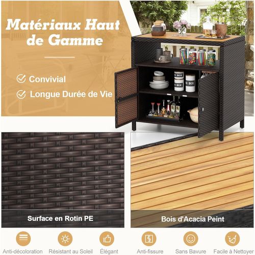 Armoire De Rangement Exterieur En Rotin, Armoire De Jardin Avec Plateau En Bois D'acacia (marron)